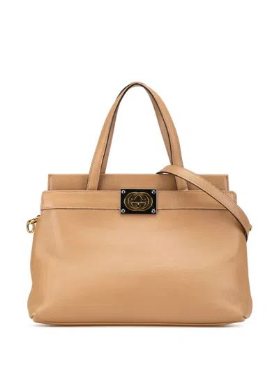 Pre-owned Gucci 2016-present Small Leather Linea Matisse Satchel In Brown
