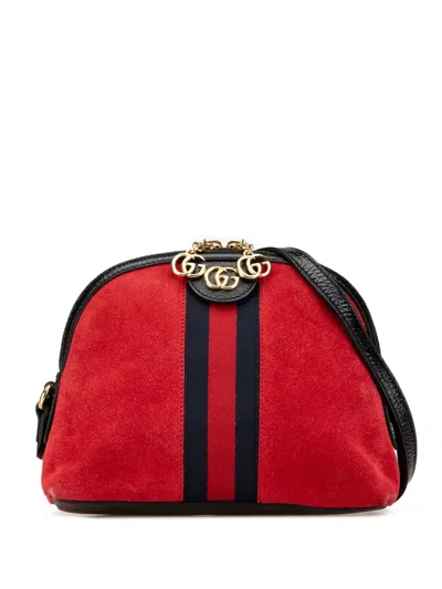 Pre-owned Gucci 2016-present Small Ophidia Suede Dome Crossbody Bag In Red