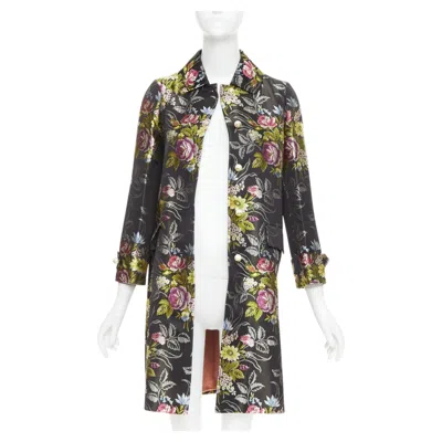 Pre-owned Gucci 2016 Runway Black Silk Floral Jacquard Gg Pearl Evening Coat It38 Xs