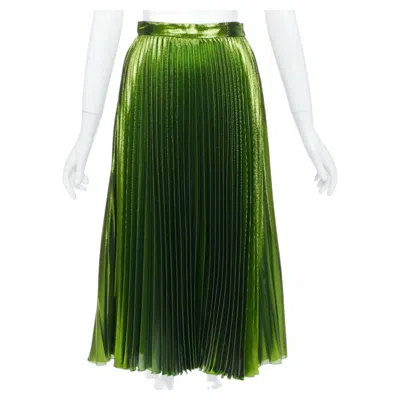 Pre-owned Gucci 2016 Runway Metallic Lame Plisse Silk Blend Pleated Midi Skirt It36 Xxs In Green