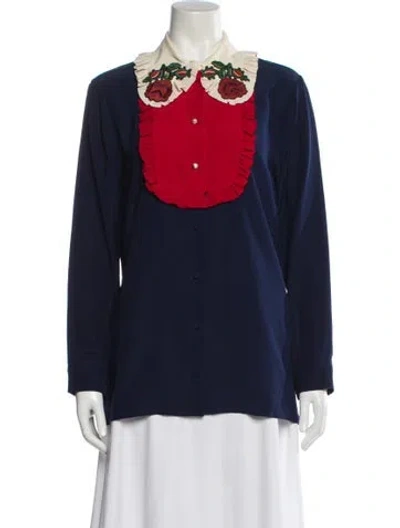 Pre-owned Gucci 2016 Silk Blouse In Blue
