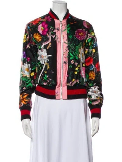 Pre-owned Gucci 2016 Silk Bomber Jacket In Black