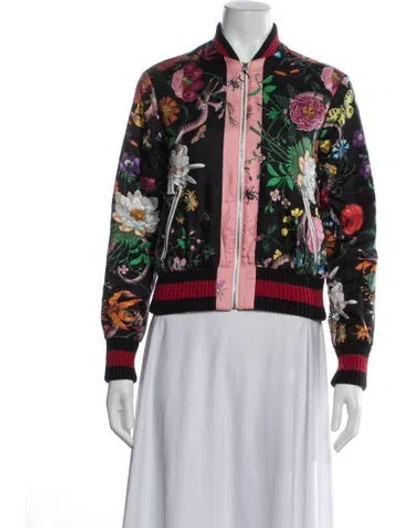 Pre-owned Gucci 2016 Silk Bomber Jacket In Black