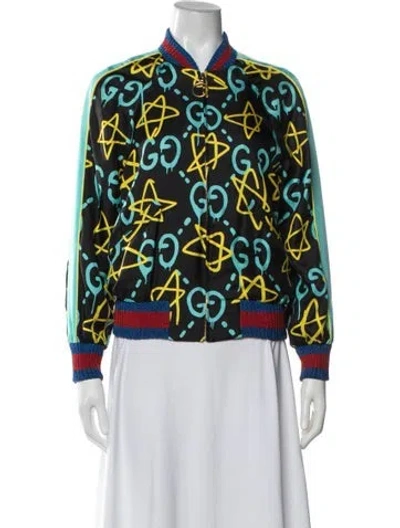 Pre-owned Gucci 2016 Silk Bomber Jacket In Blue