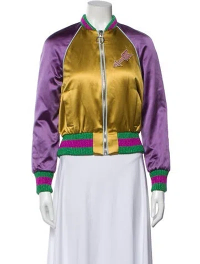 Pre-owned Gucci 2016 Silk Bomber Jacket In Gold