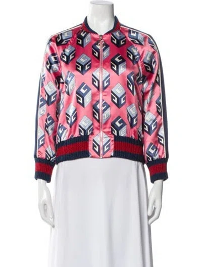 Pre-owned Gucci 2016 Silk Bomber Jacket In Pink