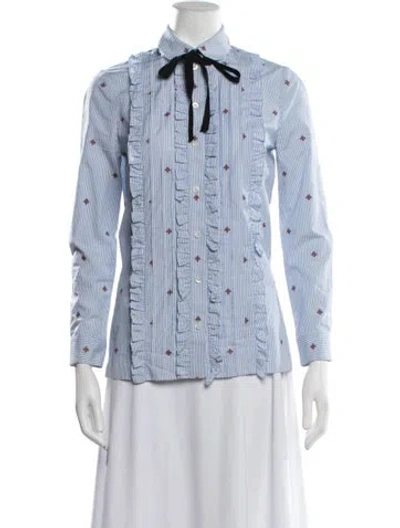 Pre-owned Gucci 2016 Striped Blouse In Blue/burgundy/white