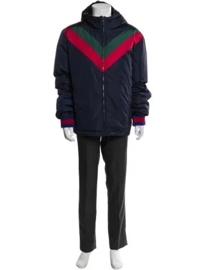 Pre-owned Gucci 2016 Web Accent Parka In Blue