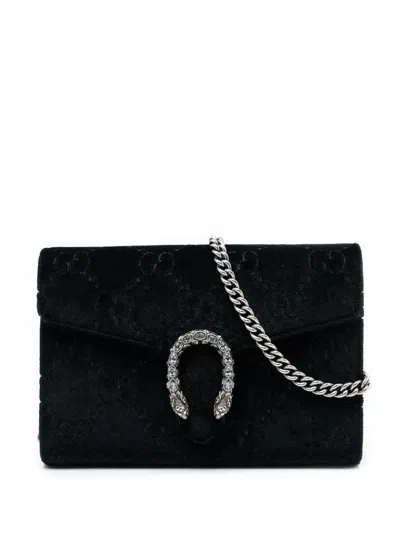 Pre-owned Gucci 2016-2020 Gg Velvet Dionysus Wallet On Chain Crossbody Bag In Black