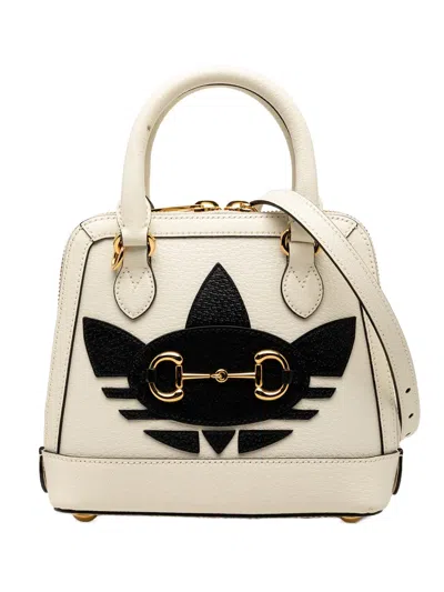 Pre-owned Gucci 2016-2025 Adidas Mini Leather Horsebit 1955 Top Handle Bag Satchel In White