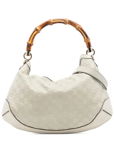 Pre-owned Gucci 2016-2025 Bamboo Ssima Peggy Satchel In White