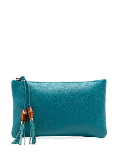 Pre-owned Gucci 2016-2025 Calfskin Bamboo Clutch Bag In Blue
