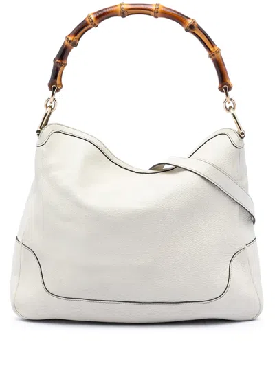 Pre-owned Gucci 2016-2025 Calfskin Bamboo Diana Satchel In White
