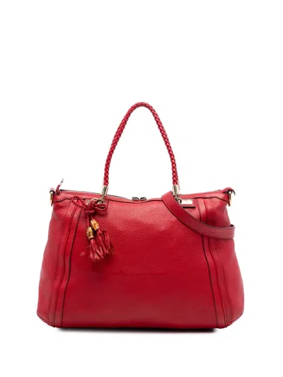 Pre-owned Gucci 2016-2025 Calfskin Bella Satchel In Red