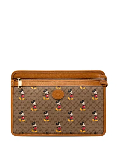 Pre-owned Gucci 2016-2025 Disney Micro Gg Supreme Mickey Mouse Clutch Bag In Brown