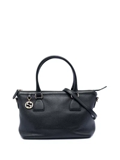 Pre-owned Gucci 2016-2025 Dollar Calfskin Gg Charm Satchel In Black
