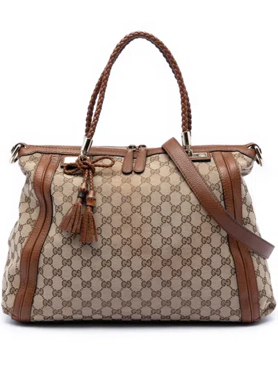 Pre-owned Gucci 2016-2025 Gg Canvas Bella Convertible Tote Satchel In Neutral