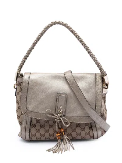 Pre-owned Gucci 2016-2025 Gg Canvas Bella Flap Satchel In Gold