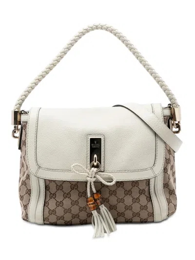 Pre-owned Gucci 2016-2025 Gg Canvas Bella Flap Satchel In Neutral