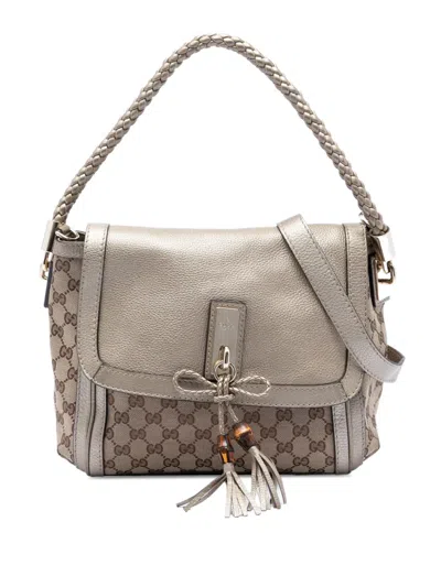 Pre-owned Gucci 2016-2025 Gg Canvas Bella Flap Satchel In Neutral