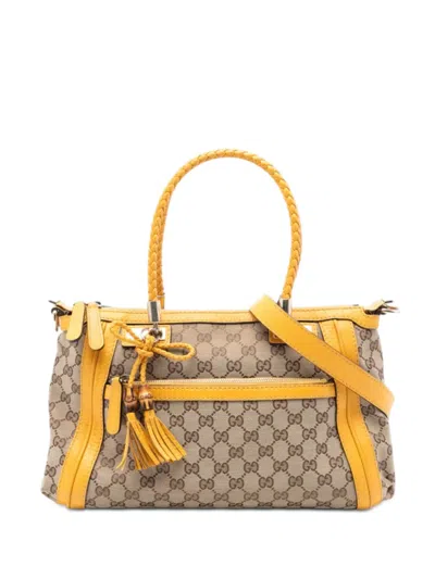 Pre-owned Gucci 2016-2025 Gg Canvas Bella Satchel In Yellow