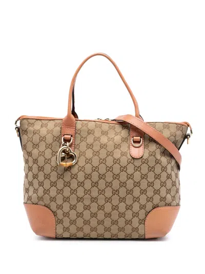 Pre-owned Gucci 2016-2025 Gg Canvas Heart Bit Satchel In Neutral
