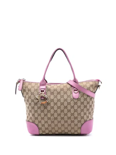 Pre-owned Gucci 2016-2025 Gg Canvas Heart Bit Satchel In Pink
