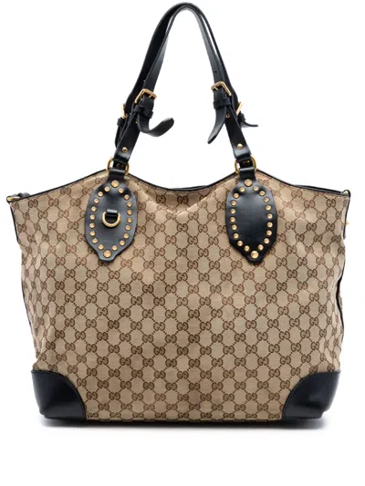 Pre-owned Gucci 2016-2025 Gg Canvas Patti Studed Hobo Tote Bag In Black