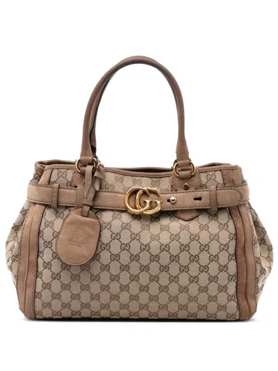 Pre-owned Gucci 2016-2025 Gg Canvas Running Tote Bag In Neutral