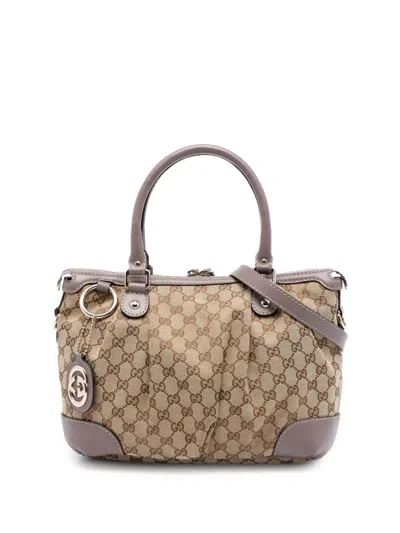 Pre-owned Gucci 2016-2025 Gg Canvas Sukey Satchel In Neutral