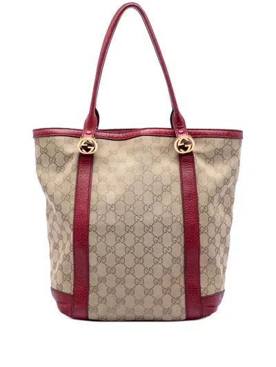 Pre-owned Gucci 2016-2025 Gg Canvas Twins Tote Bag In Red