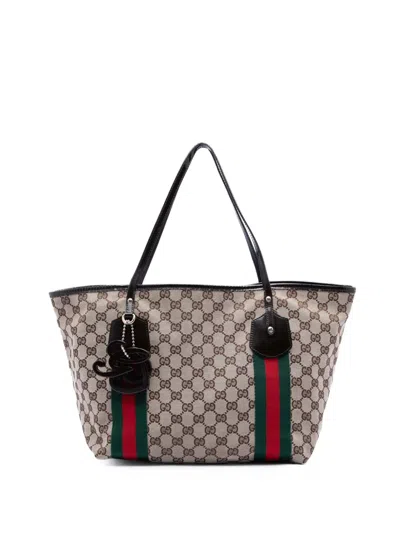Pre-owned Gucci 2016-2025 Gg Canvas Web Jolie Tote Bag In Neutral