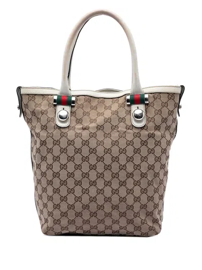 Pre-owned Gucci 2016-2025 Gg Canvas Web Match Ball Tote Bag In Neutral