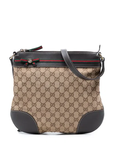 Pre-owned Gucci 2016-2025 Gg Canvas Web Mayfair Crossbody Bag In Neutral