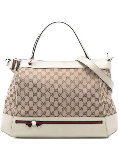 Pre-owned Gucci 2016-2025 Gg Canvas Web Mayfair Satchel In White