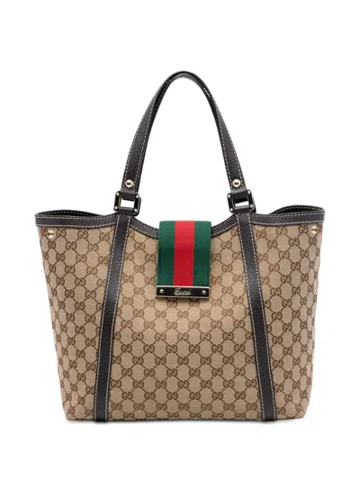 Pre-owned Gucci 2016-2025 Gg Canvas Web New Ladies Tote Bag In Neutral