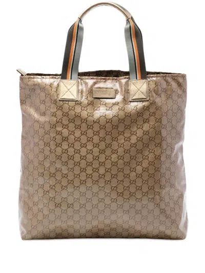 Pre-owned Gucci 2016-2025 Gg Crystal Vertical Web Tote Bag In Gold