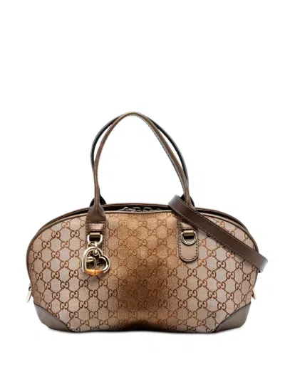 Pre-owned Gucci 2016-2025 Gg Lurex Heart Bit Satchel In Neutral