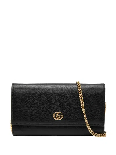 Pre-owned Gucci 2016-2025 Gg Marmont Leather Wallet On Chain Crossbody Bag In Black
