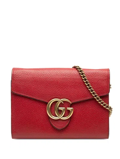 Pre-owned Gucci 2016-2025 Gg Marmont Leather Wallet On Chain Crossbody Bag In Red