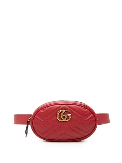 Pre-owned Gucci 2016-2025 Gg Marmont Matelasse Leather Belt Bag In Red