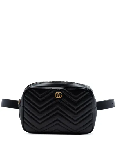 Pre-owned Gucci 2016-2025 Gg Marmont Square Matelasse Leather Belt Bag In Black