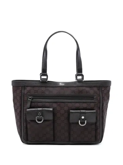 Pre-owned Gucci 2016-2025 Gg Nylon Abbey D Ring Pocket Tote Bag In Brown