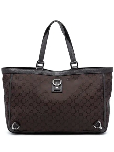Pre-owned Gucci 2016-2025 Gg Nylon Abbey D Ring Tote Bag In Brown