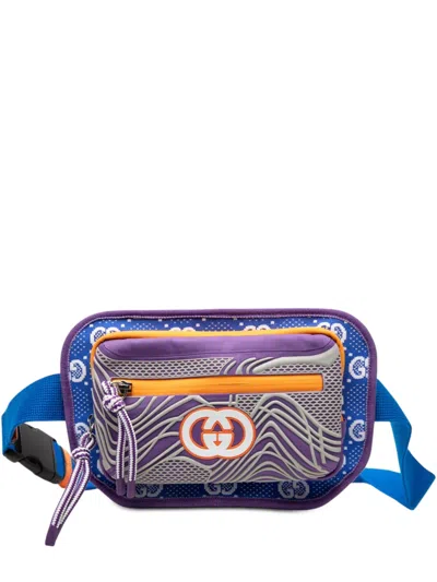 Pre-owned Gucci 2016-2025 Gg Nylon And Rubber Belt Bag In Blue