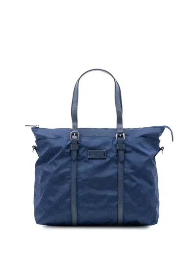 Pre-owned Gucci 2016-2025 Gg Nylon Satchel In Blue