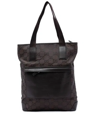 Pre-owned Gucci 2016-2025 Gg Nylon Tote Bag In Brown