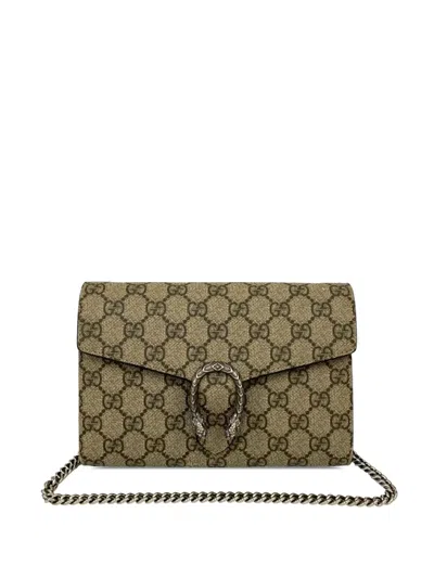 Pre-owned Gucci 2016-2025 Gg Supreme Dionysus Wallet On Chain Crossbody Bag In Neutral