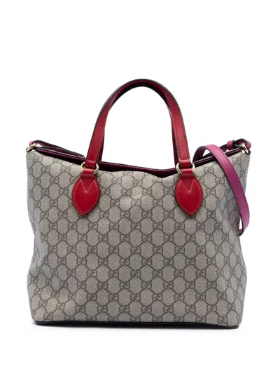 Pre-owned Gucci 2016-2025 Gg Supreme Linea A Foldover Tote Satchel In Neutral