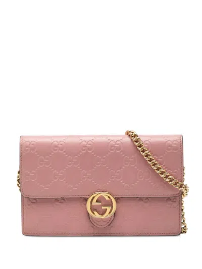 Pre-owned Gucci 2016-2025 Ssima Interlocking G Wallet On Chain Crossbody Bag In Pink